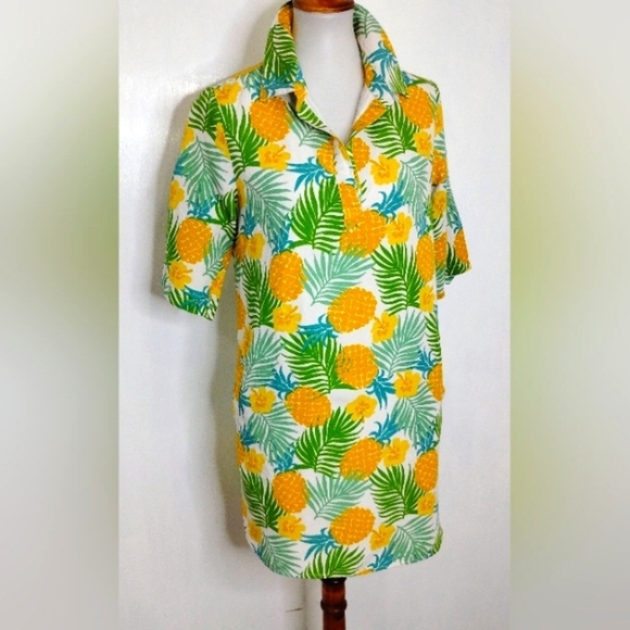 PINEAPPLE HIBISCUS COTTON DRESS - Picture 1 of 6